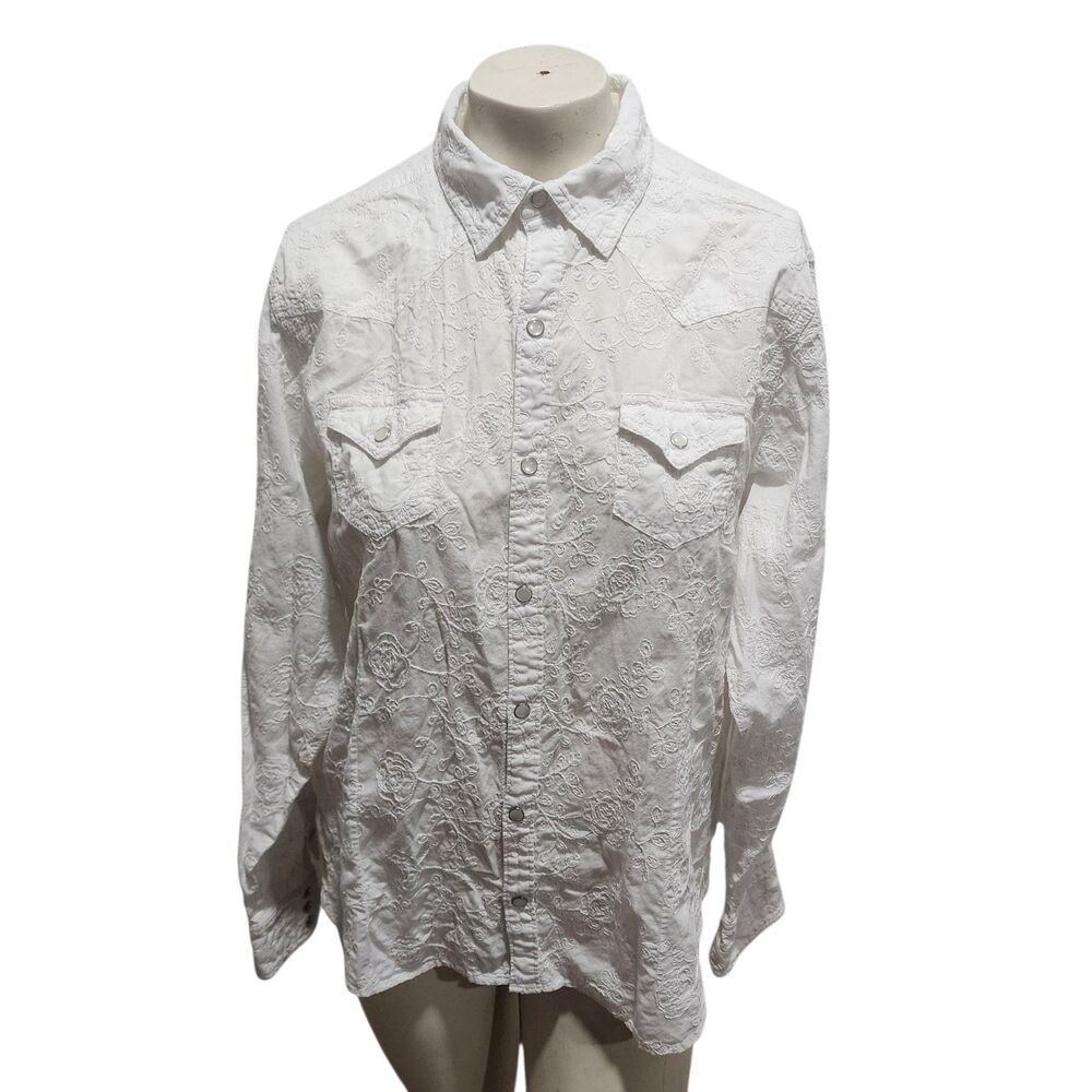 Ariat White Embroidered Western Snap Button Shirt Floral Cowgirl Women’s XXL